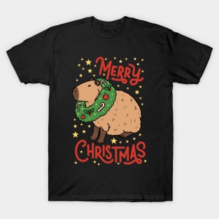 Merry Christmas a cute Christmas capybara ready for the holidays T-Shirt